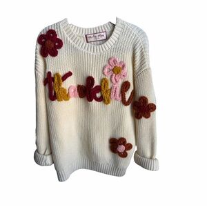 Cheeky Plum Cream Sweater with Floral Accents
